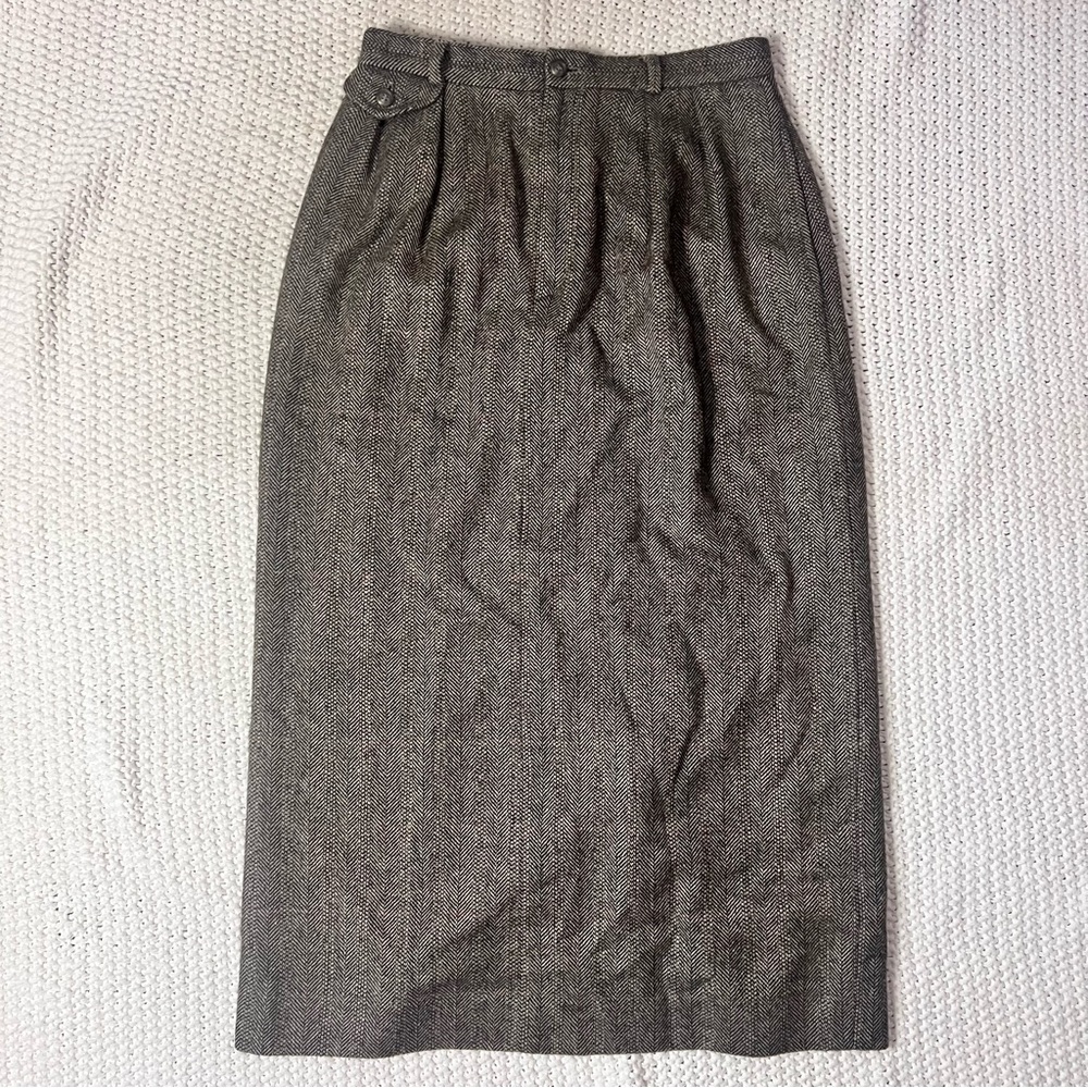 Ralph Lauren Vintage Made in USA Brown Tweed Midi Skirt With Pockets